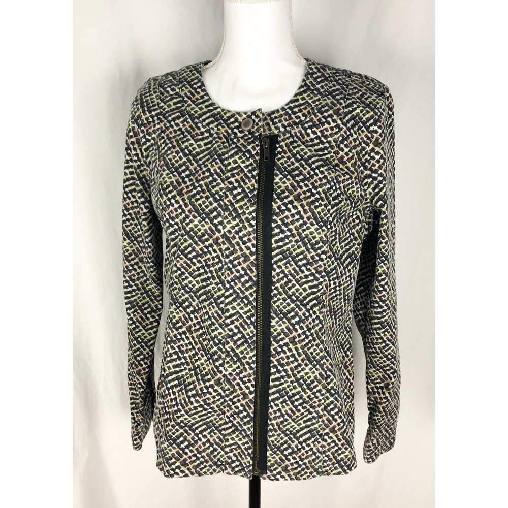 CABI Black Geometric Print Full Zip Cliffside Moto Jacket Size‎ M